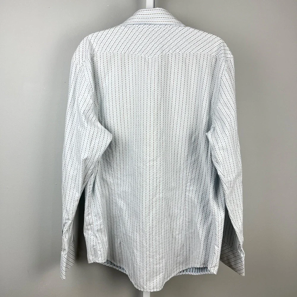 Vintage Banana Republic Pearl Snap Shirt Mens XL Blue White Long Sleeve Y2K